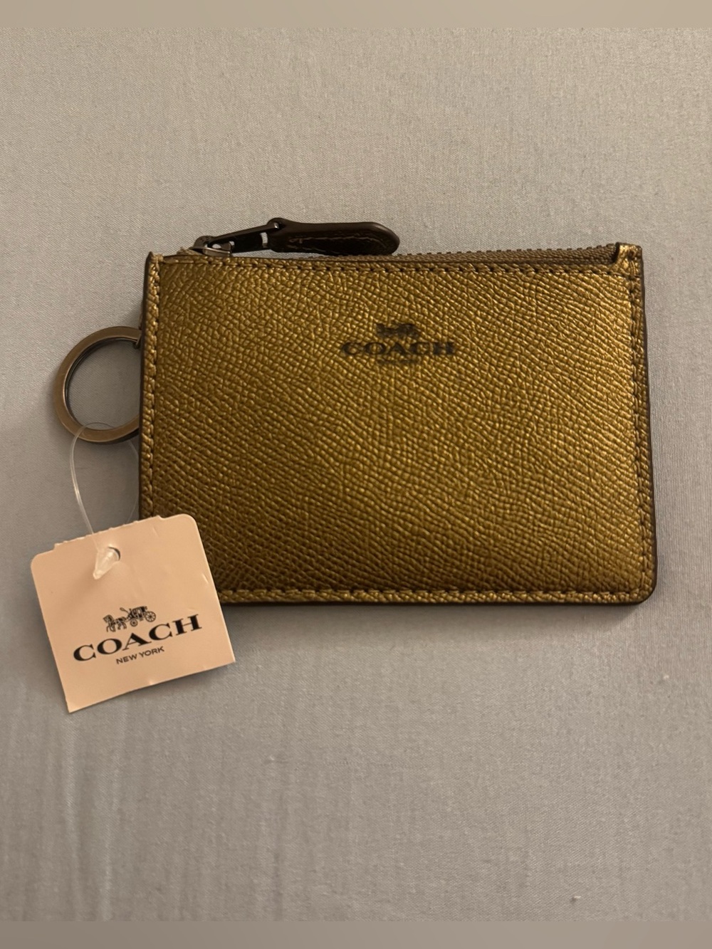 Coach Metallic Fern Zip Card Case with Keyring